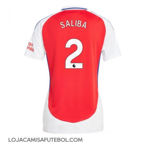 Camisa de Futebol Arsenal William Saliba #2 Equipamento Principal Mulheres 2024-25 Manga Curta